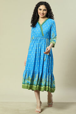Blue LIVA Tiered Dress image number 5