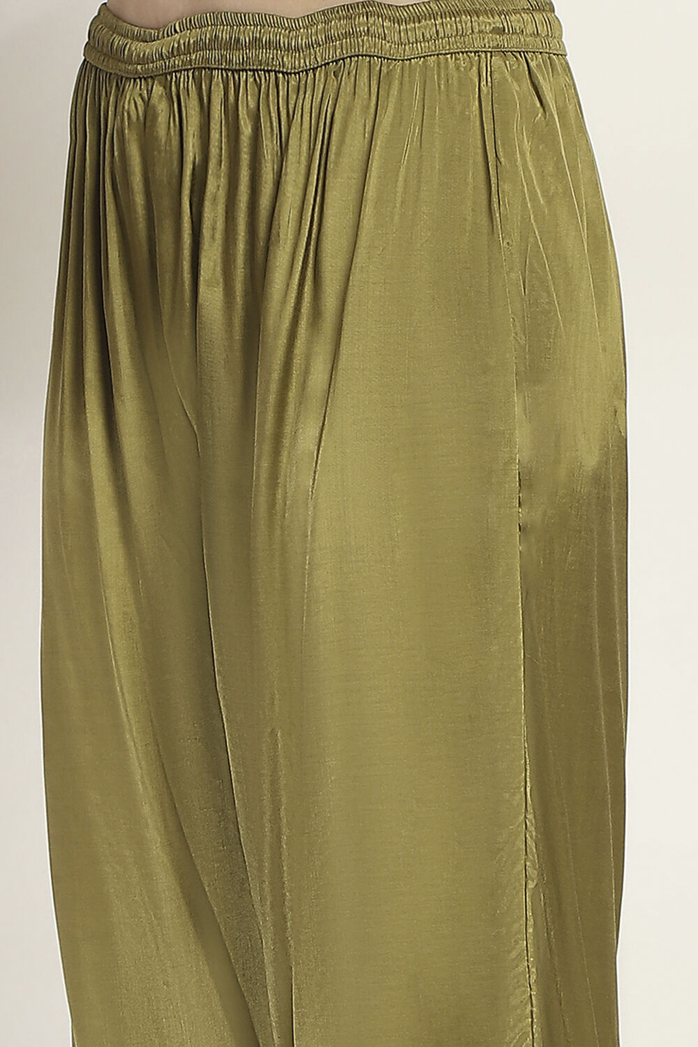 Olive Green Floral Straight Suit Set image number 2