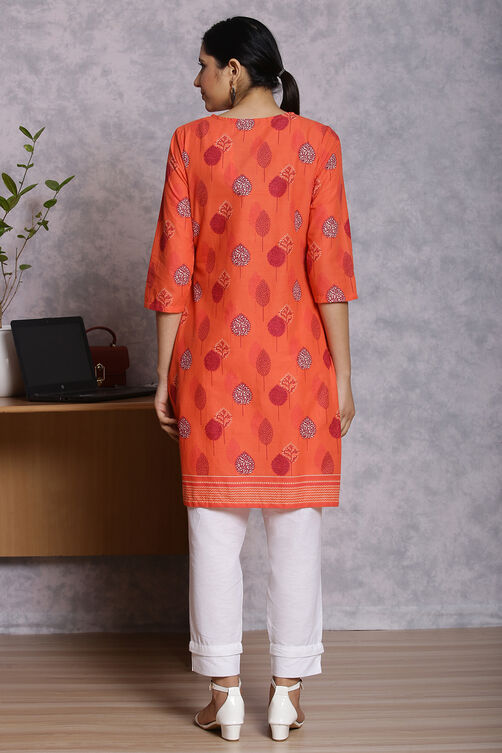 Orange Cotton And Cambric Straight Kurta image number 5