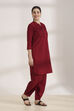 Red Viscose Blend Solid Straight Kurta Set image number 4