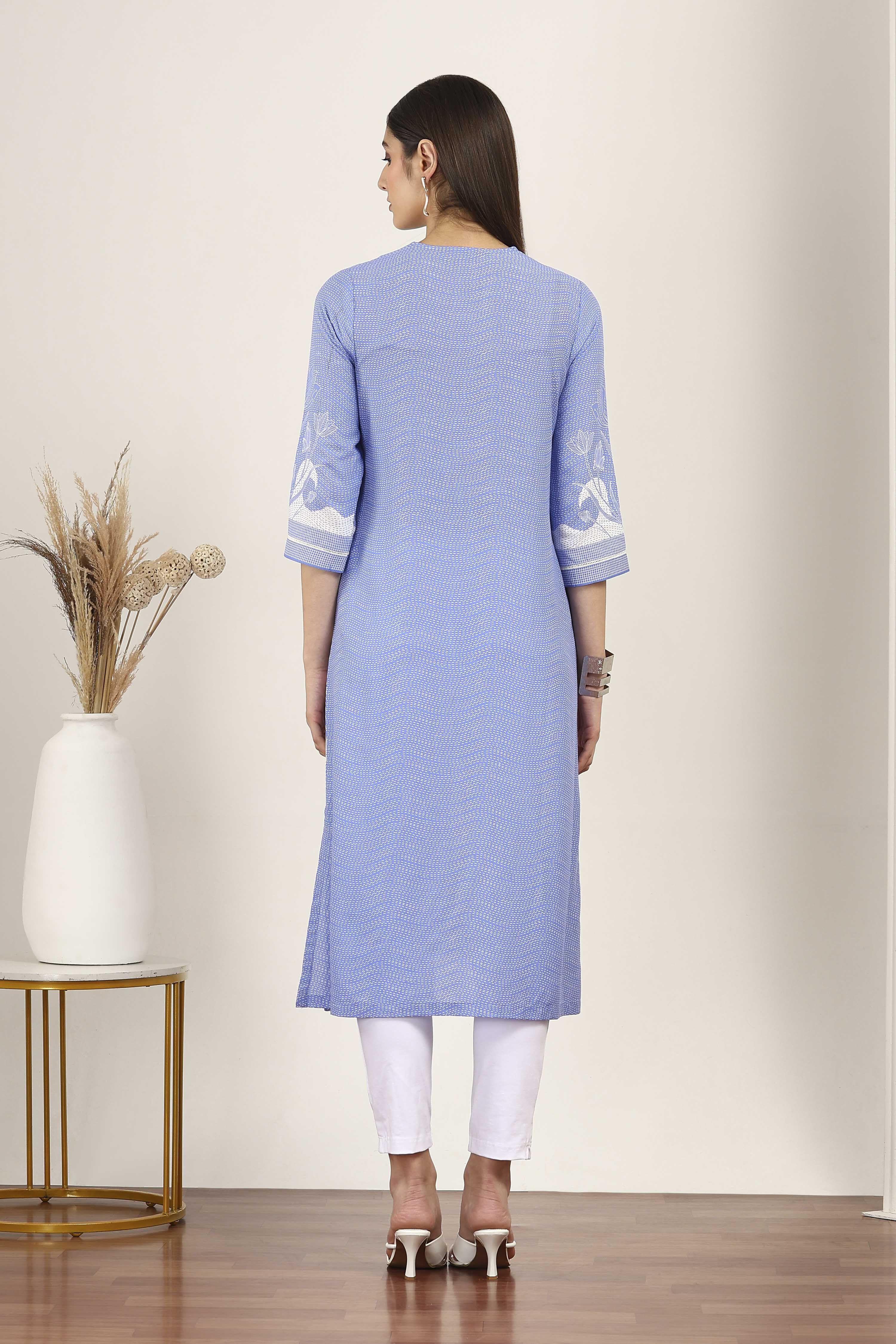 Blue Rayon A-line & Kalidar Kurtas image number 3