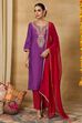 Purple Viscose Blend Straight Printed Suit Set image number 7