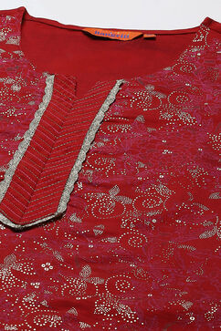 Red LIVA Straight Printed Kurta image number 1