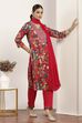 Red Cotton Straight Suit Sets image number 5