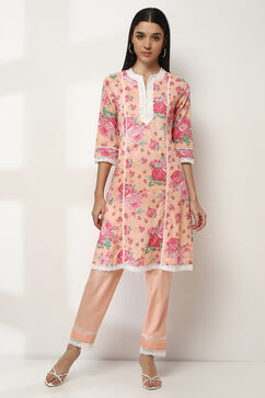 Pink Cotton Printed Straight Kurta Set image number 6