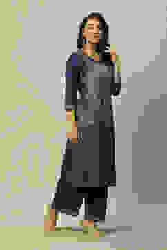 Blue LIVA Straight Printed Kurta Palazzo Suit Set image number 5