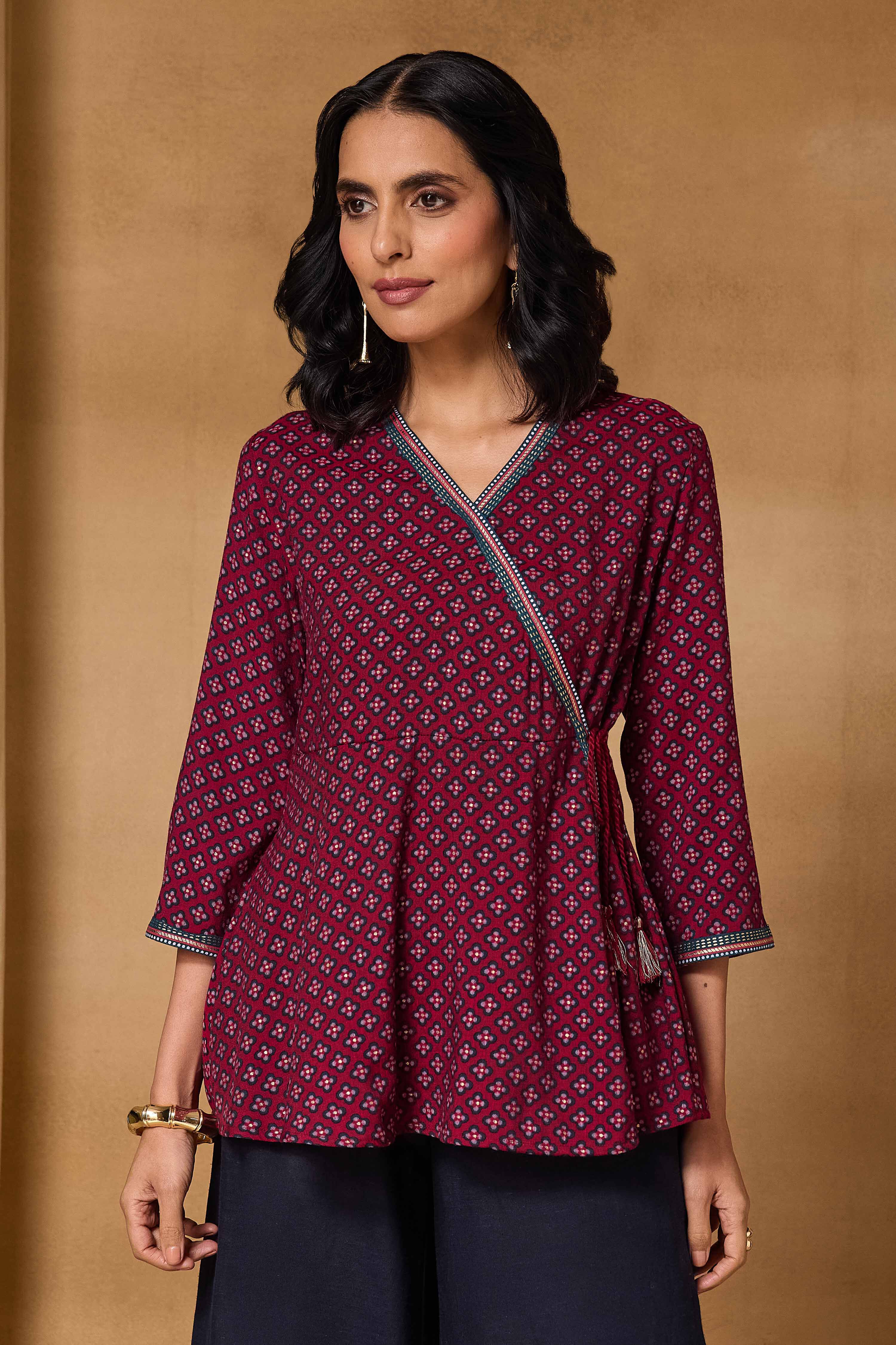 Red Viscose Blend Regular Printed Top image number 6