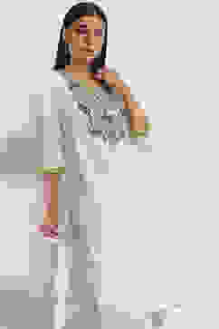 Off-White Cotton Blend Straight Kurta Set image number 6