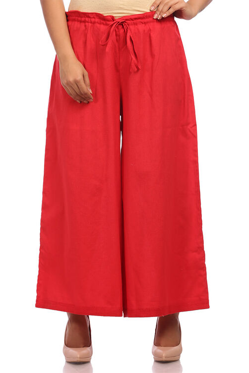 Red Cotton Flared Palazzo image number 0