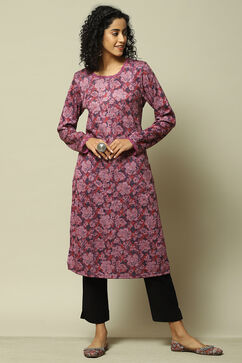 Pink Acrylic Straight Printed Kurta image number 5