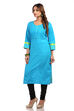 Blue Straight Cotton Kurta image number 2