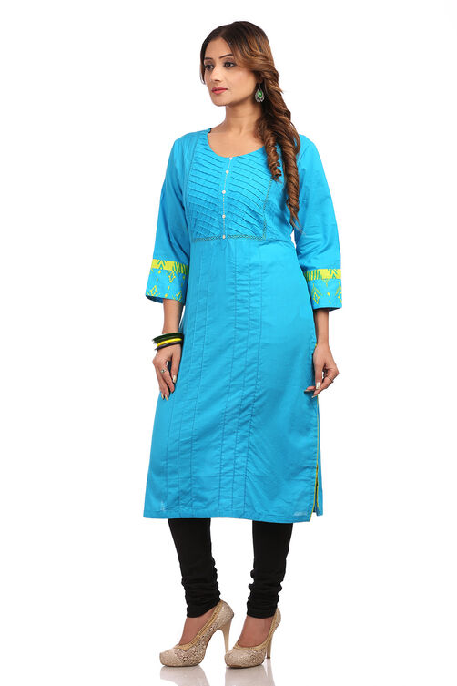 Blue Straight Cotton Kurta image number 2