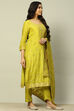 Green Viscose Blend Yarn Dyed Straight Festive Suit Set image number 5