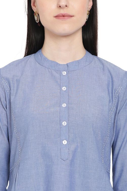 Light-Blue Chambray A-Line Kurta image number 1