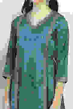 Teal Viscose Gathered Dress image number 1