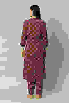 Brown LIVA Straight Printed Kurta Palazzo Suit Set image number 4