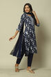 Indigo Blue Cotton Straight Printed Kurta Palazzo Suit Set image number 6