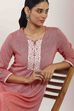 Red Cotton Blend Straight Kurta Pants Set image number 7