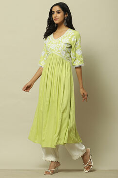Lime Green Rayon Slub Tiered Dress image number 2