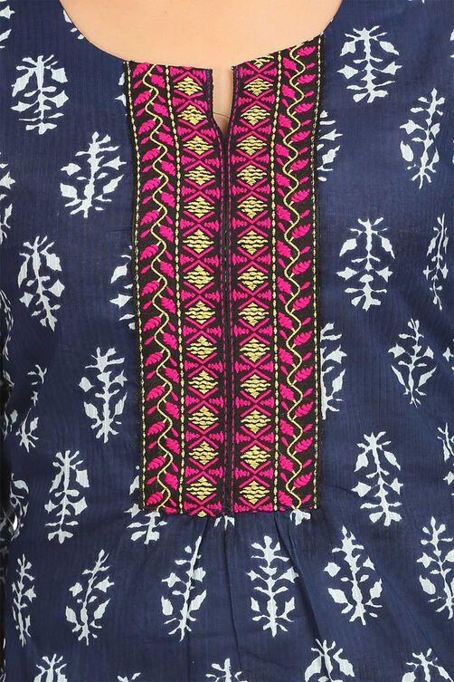 Indigo Straight Cotton Kurta image number 4