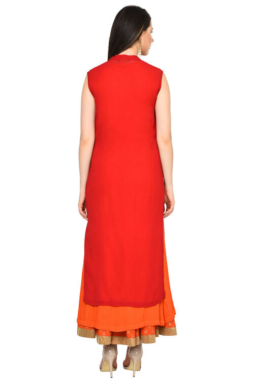 Red Straight Rayon Kurta image number 4