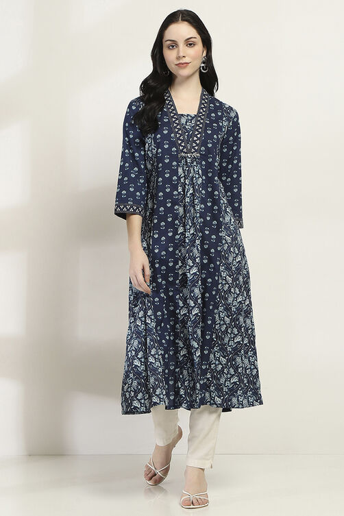 Indigo Cotton A-Line Kurta image number 5