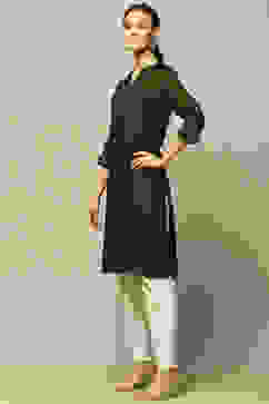 Olive Green Solid Straight Kurta image number 2