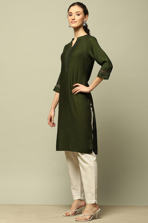 Blue Solid Straight Kurta image number 2