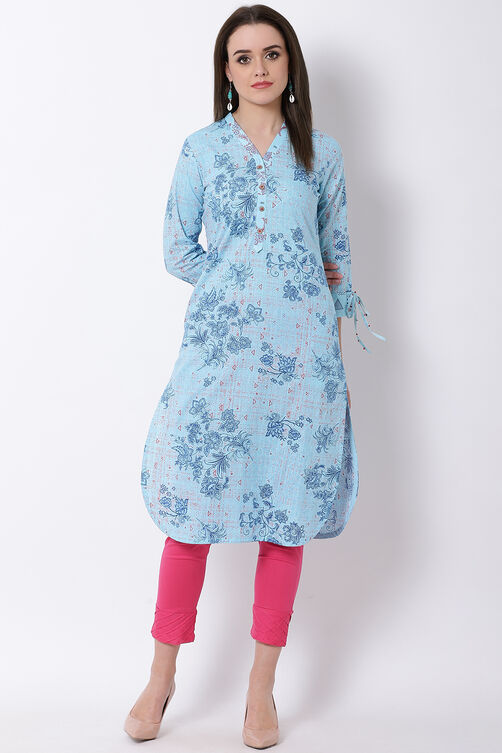 Sky Blue Cotton Straight Kurta image number 0