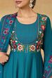 Teal Viscose Blend Kalidar Solid Suit Set image number 1