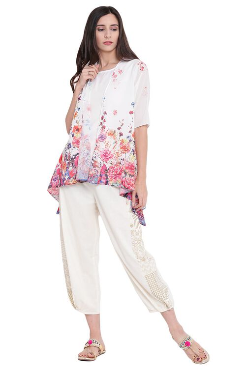 Off White Art Silk Asymmetric Indie Top image number 4