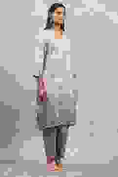 Grey Viscose Blend Printed A-Line Kurta Pants Set image number 5
