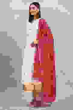 Off White Viscose Blend Printed Kalidar Suit Set image number 3