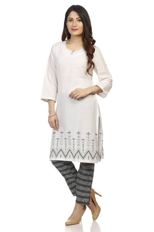 White Straight Cotton Kurta image number 3