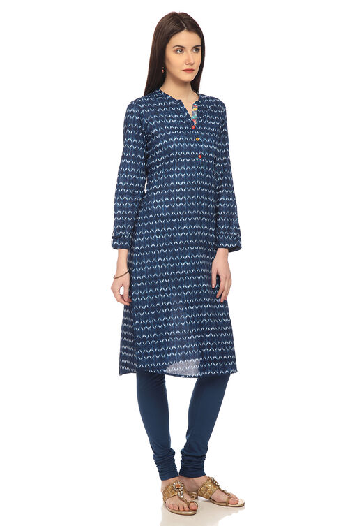 Indigo Straight Cotton Kurta image number 2