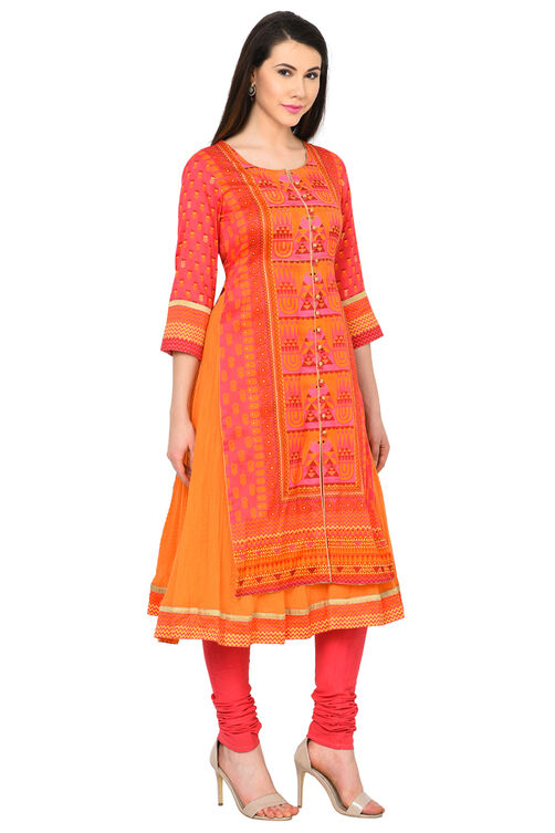 Pink Flared Polyester Kurta image number 3