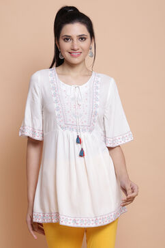 Off White Viscose Rayon Short Top image number 0