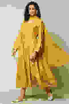 Mustard Viscose Straight Printed Dress image number 3