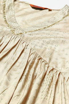Beige LIVA Woven Tired Kurta Suit Set image number 1