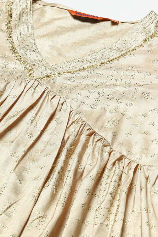 Beige Viscose Woven Tired Kurta Suit Set image number 1