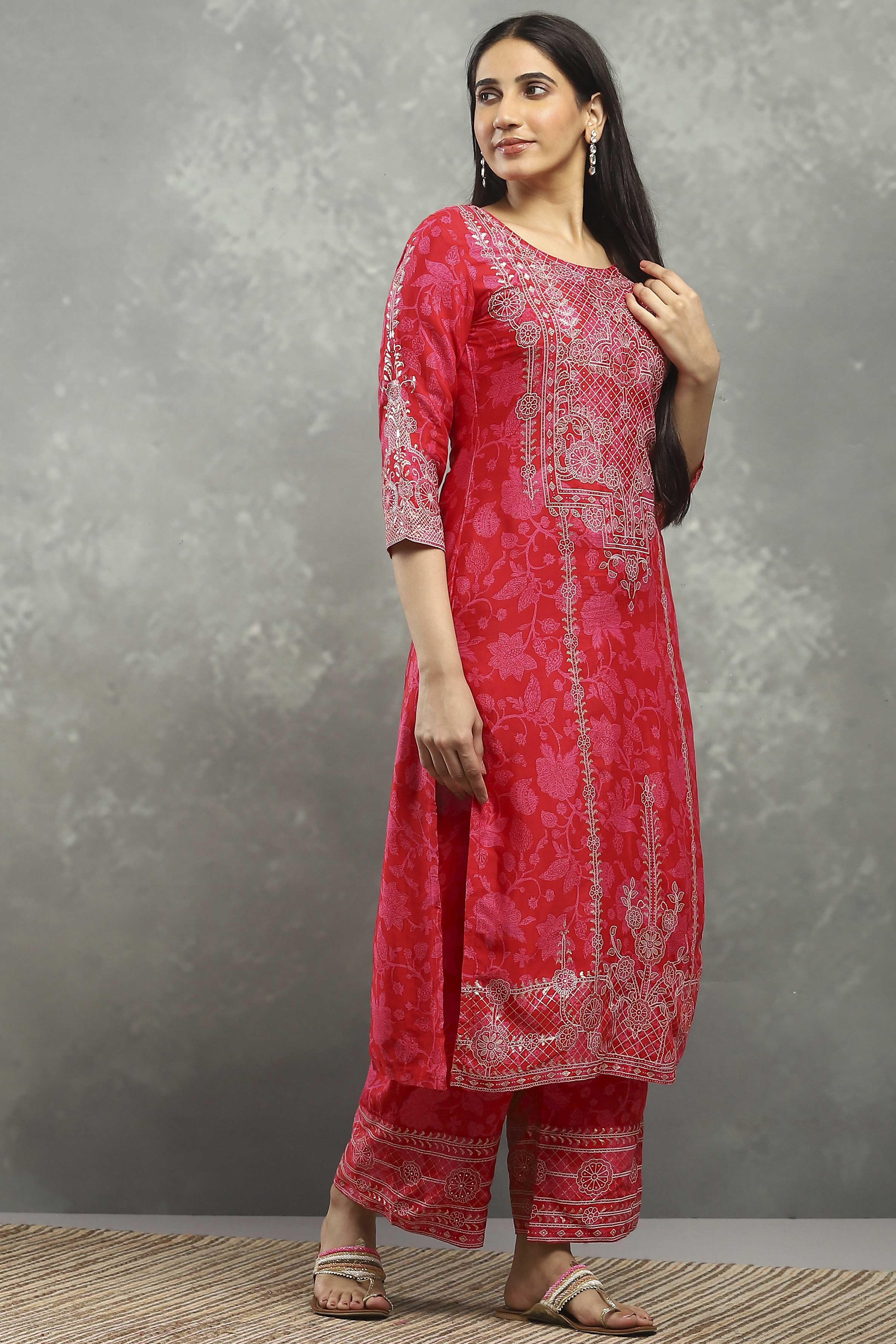 Pink Viscose A-line Kurta Pants Set image number 5