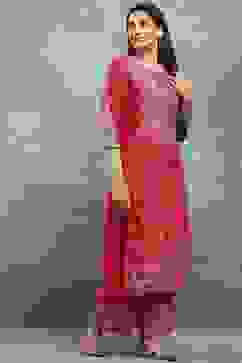 Pink Viscose A-line Kurta Pants Set image number 5