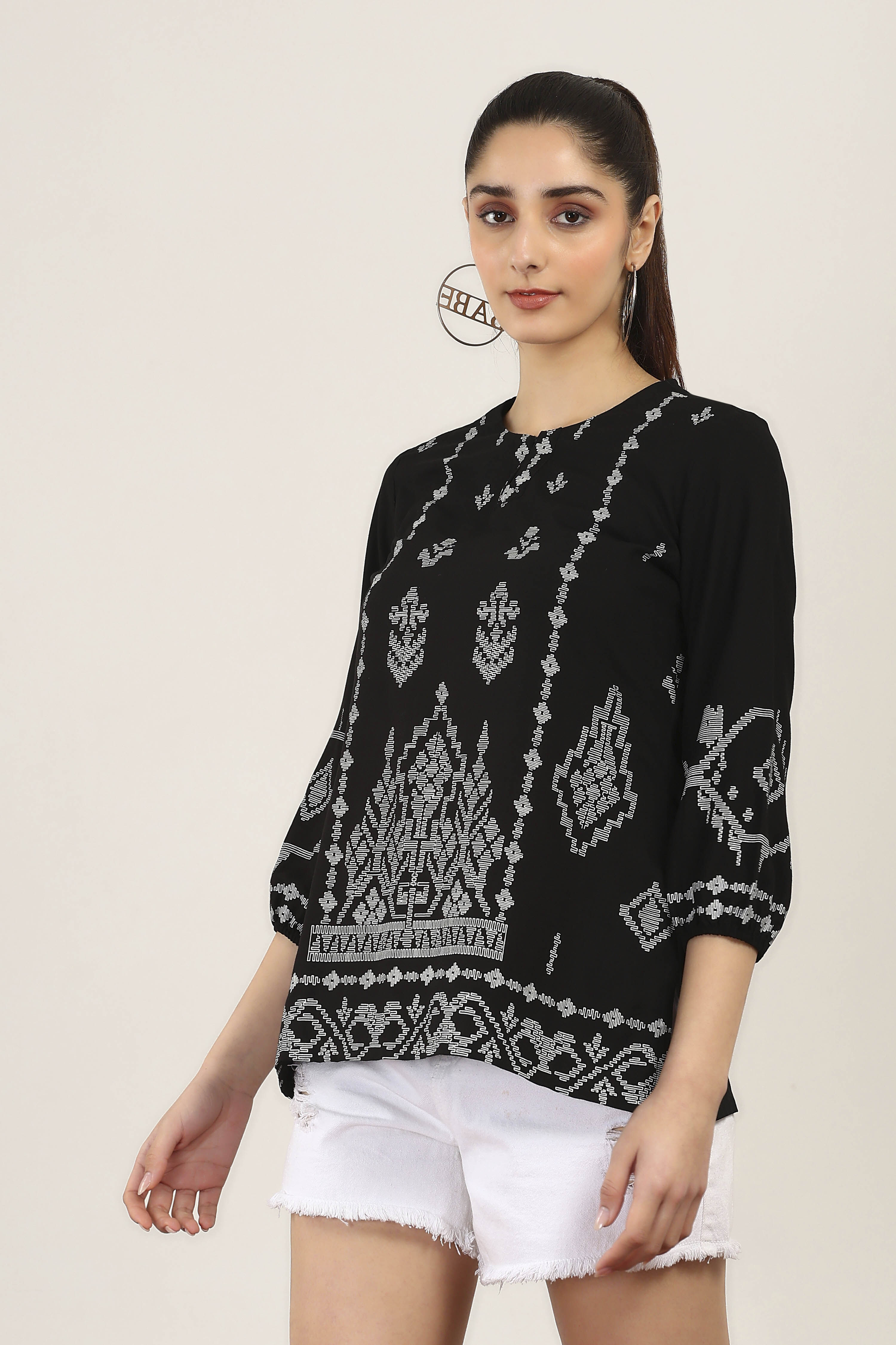 Black Rayon Straight Tops image number 2