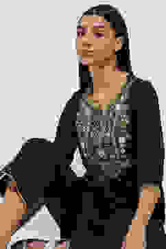 Navy Blue Cotton Blend Straight Kurta Set image number 7