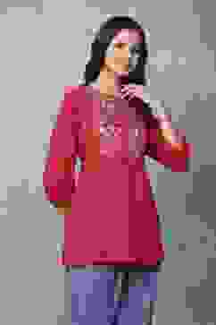 Red Rayon Straight Tops image number 4