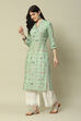 Sage Green LIVA Straight Printed Kurta image number 2