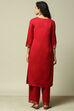 Red Poly Viscose Straight Yarndyed Kurta Palazzo Suit Set image number 5
