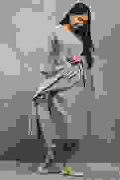 Mauve Polyester Yarndyed Straight Suit Set image number 5