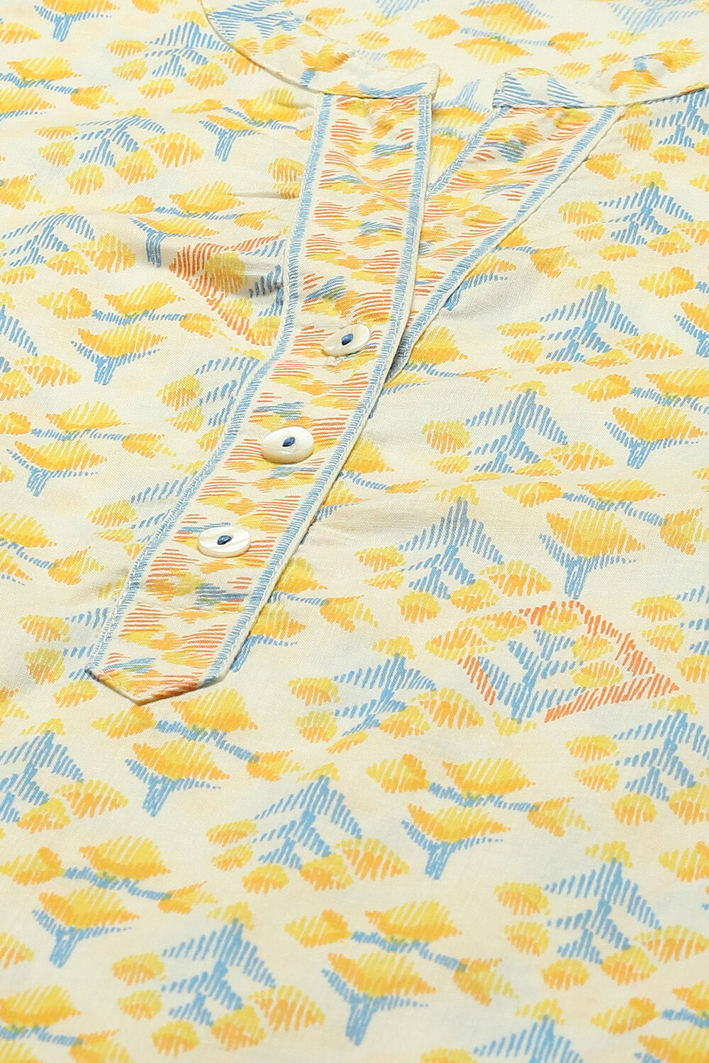 White & Yellow Cambric Printed Straight Kurta image number 1