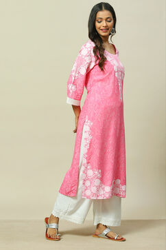 Pink LIVA Straight Kurta image number 3